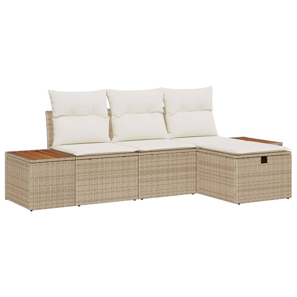 Garten-Sofa-Set mit Kissen 4 pcs Beige Poly Rattan